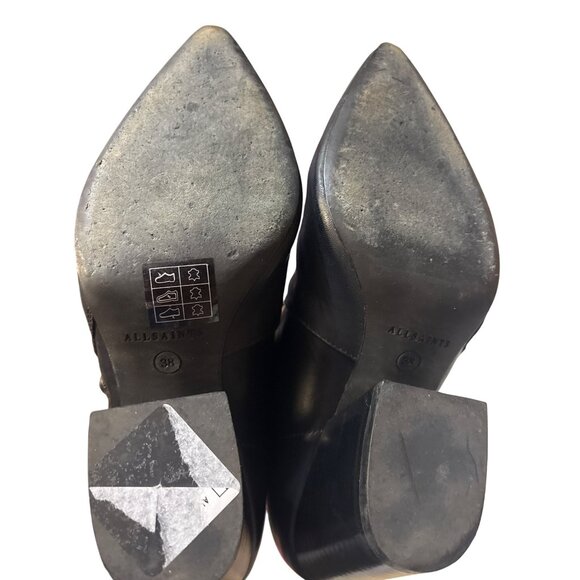 AllSaints Leather Pointed Toe Ankle Boots In Black 7 - Picture 9 of 9